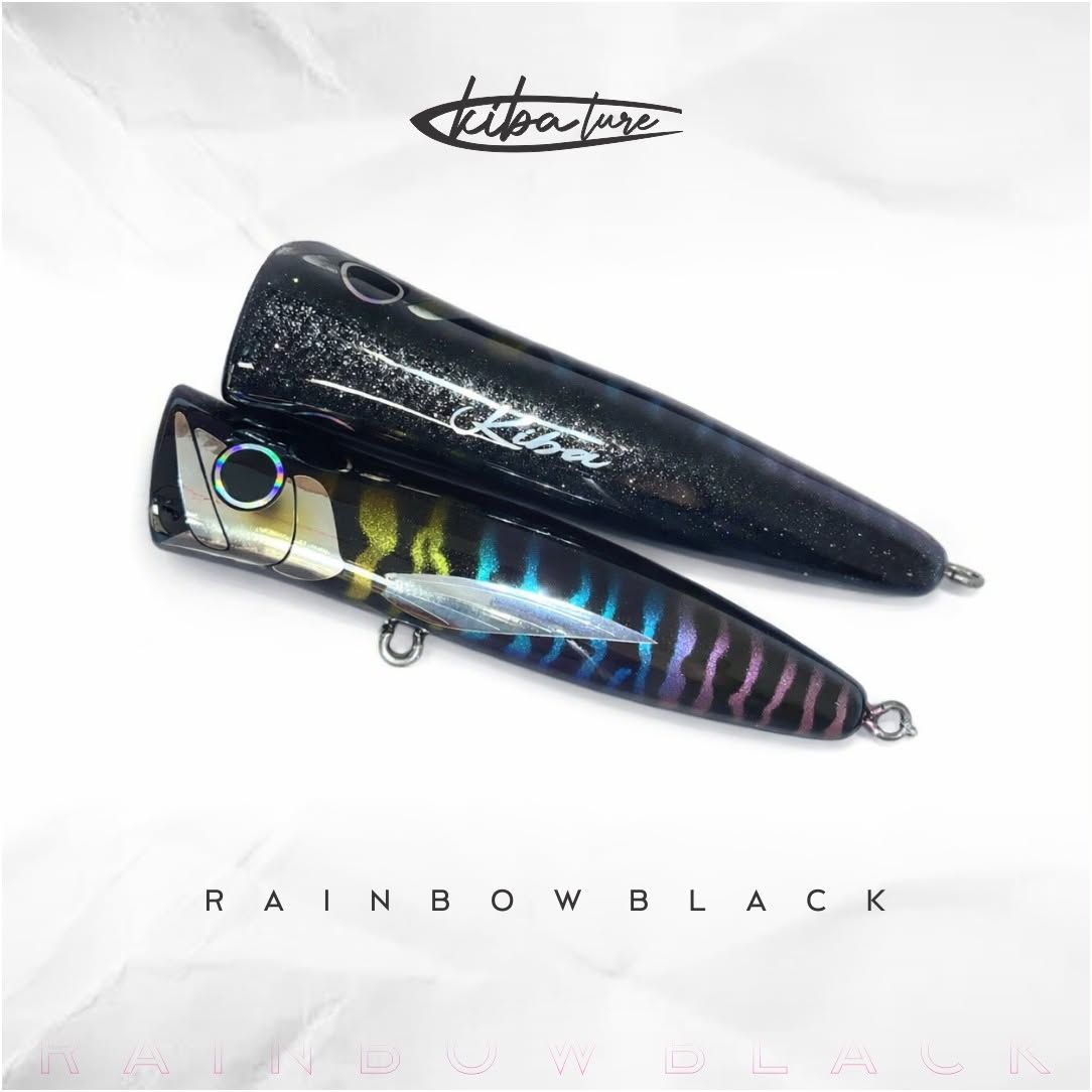 Hand-carved Kiba popper, Rainbow Black colorway